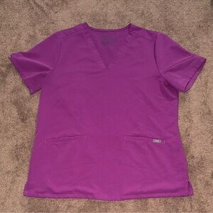 Figs Women's Short Sleeve V-Neck Top in Vibrant Purple
